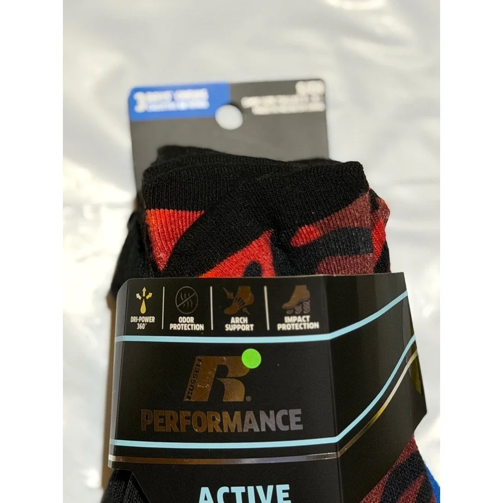 Russell Performance Crew Socks Multicolor Camo Stripe Active Athletic S/CH Boys